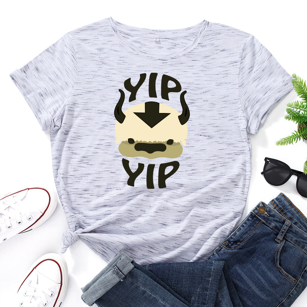 Cotton Loose Round Neck Short Sleeve T-Shirt for Women