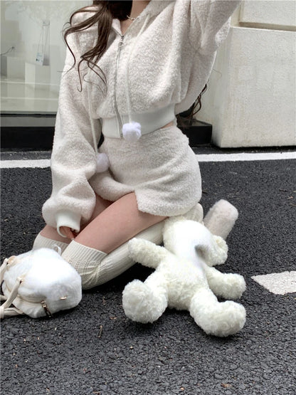 Hooded Long Sleeve Top and High-Waisted Skirt Set