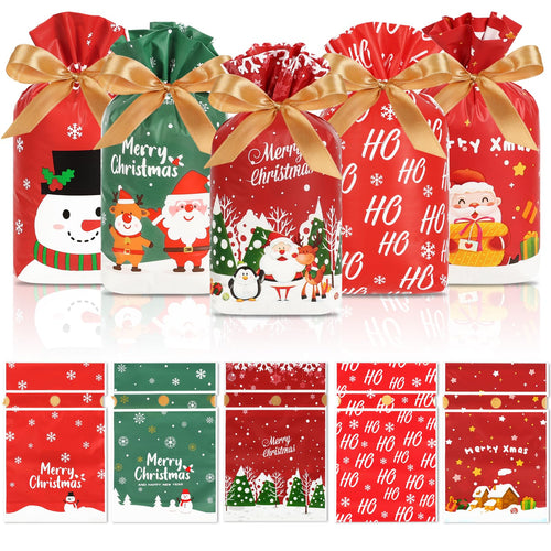HRX Package 50pcs Christmas Treat Bags Drawstring 5.8x9x2.4inch Holiday Goodie Bags Small Christmas Gift Bags for Candy Cookie gift giving