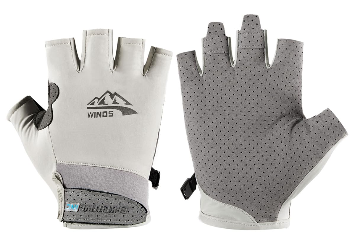 SUJAYU UV Protection Gloves Women Men Fingerless Driving Gloves Fishing Gloves Sailing Gloves Kayak Gloves Paddling Gloves Rowing Gloves UV Gloves Sun Gloves Sun Protection Gloves (Grey Large)