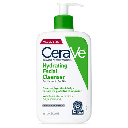 CeraVe Hydrating Facial Cleanser Moisturizing Face Wash For Dry Skin Hyaluronic Acid + Ceramides + Glycerin Hydrating Cleanser For Normal To Dry Skin National Eczema Association Certified