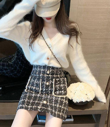 2020 Women's Fashion Pink Sweater and Skirt Set