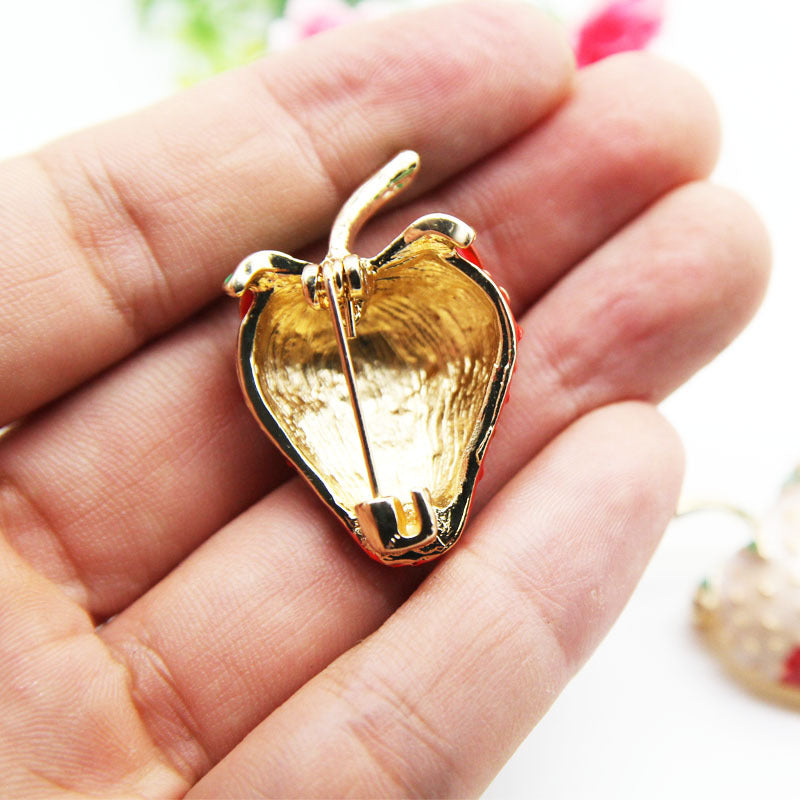 Strawberry Enamel Brooch - Cartoon Fruit Design