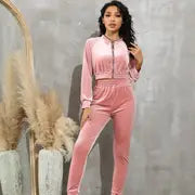 Women's Casual Sports Suit with Zippered Jacket & Pants
