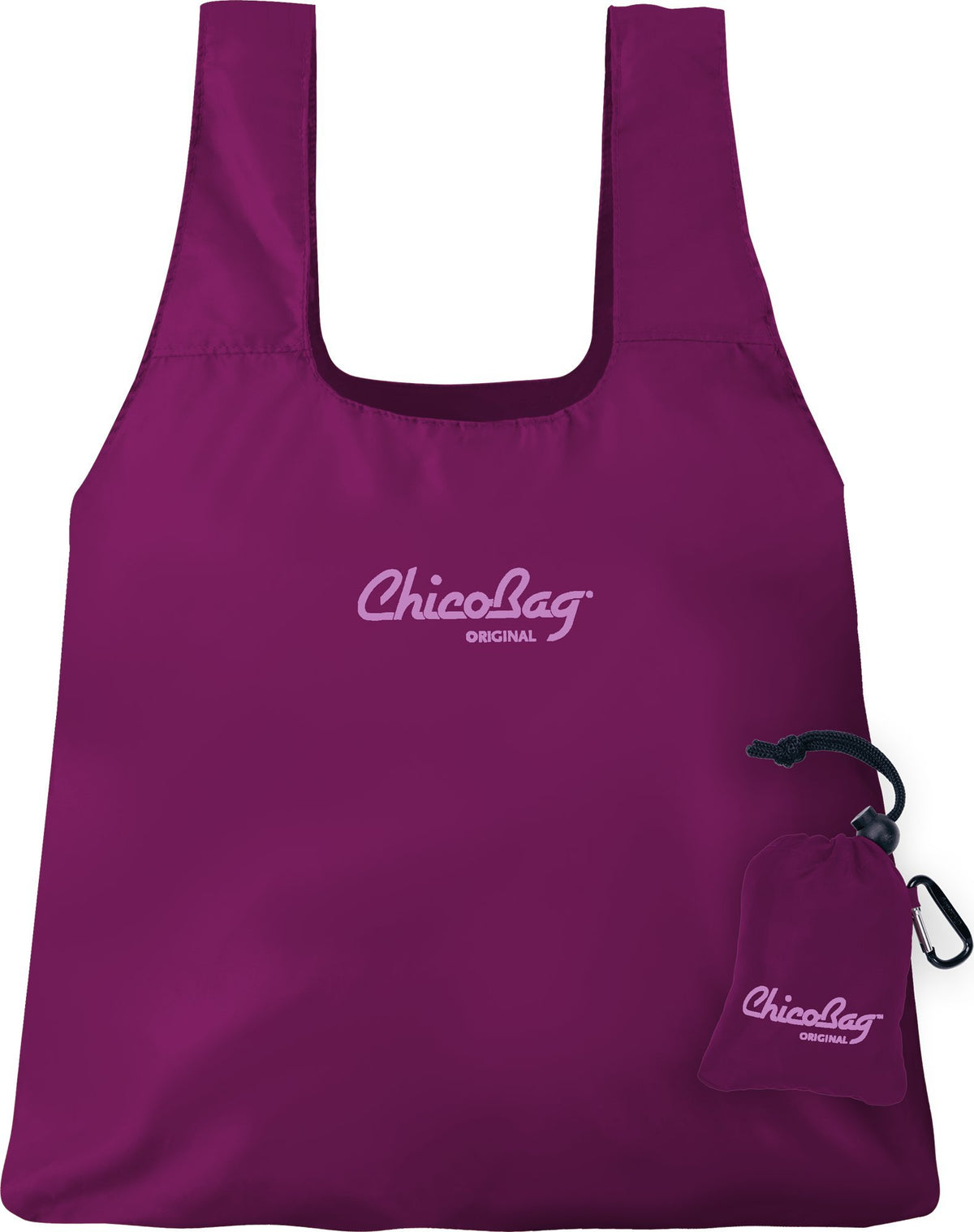 ChicoBag Original Compact Reusable Grocery Bag w/Attached Pouch and Carabiner Clip | Perfect for Shopping Travel Organization | Eco-Conscious Packable Tote | Boysenberry (Pack of 1)