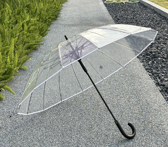16 Rib Transparent Long Handle Umbrella