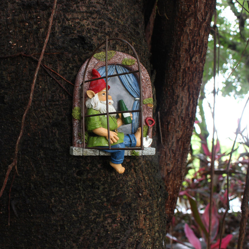 Whimsical Elf Tree Hugger Garden Sculpture Decoration