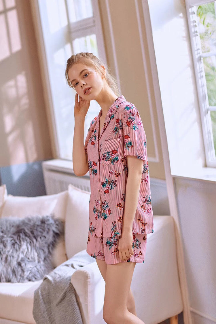 Cotton Short Sleeve Pajama Set with Cardigan (Women)