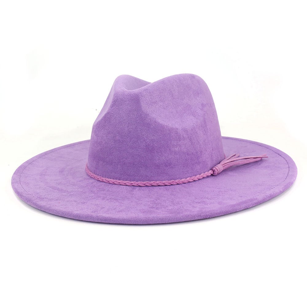 Jazz Women's 10cm Brim Suede Peach Tassel Hat