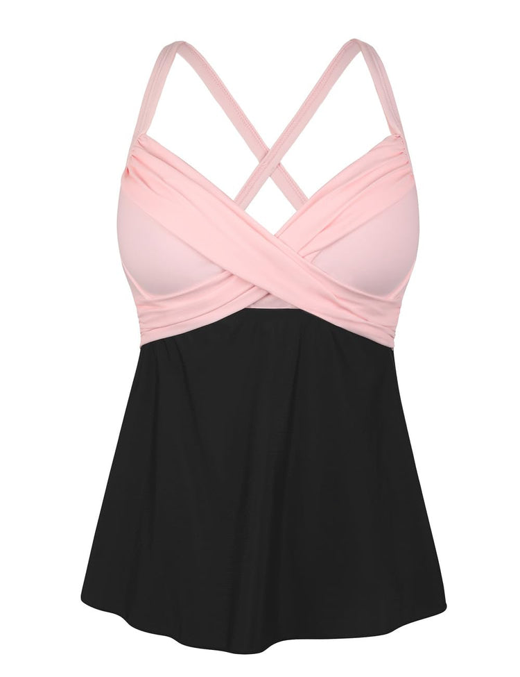 Hilor Underwire Tankini Top for Women Swimwear Top Only Crossback Swimsuit Push Up Loose Fitting Bathing Suits Top Pink&Black 12