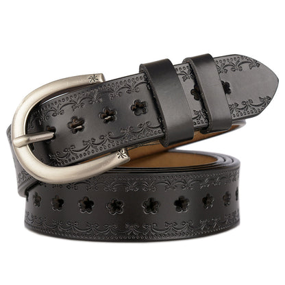 Women's Casual Leather Belt with Stylish Floral Design