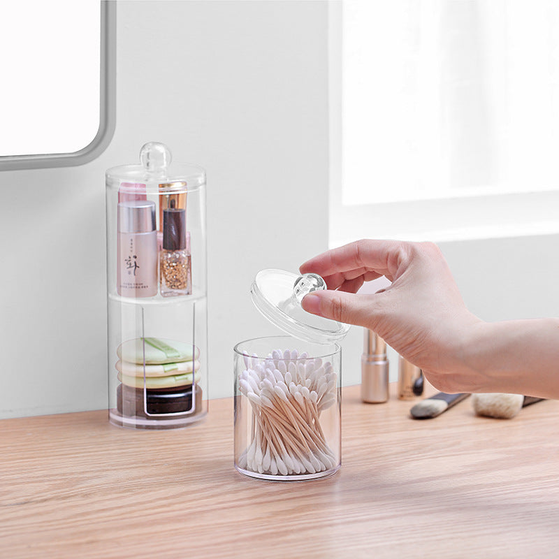 Crystal Round Cotton Swab Storage Box - Transparent Case