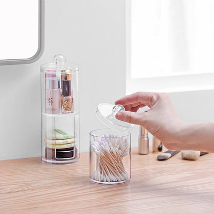 Crystal Round Cotton Swab Storage Box - Transparent Case