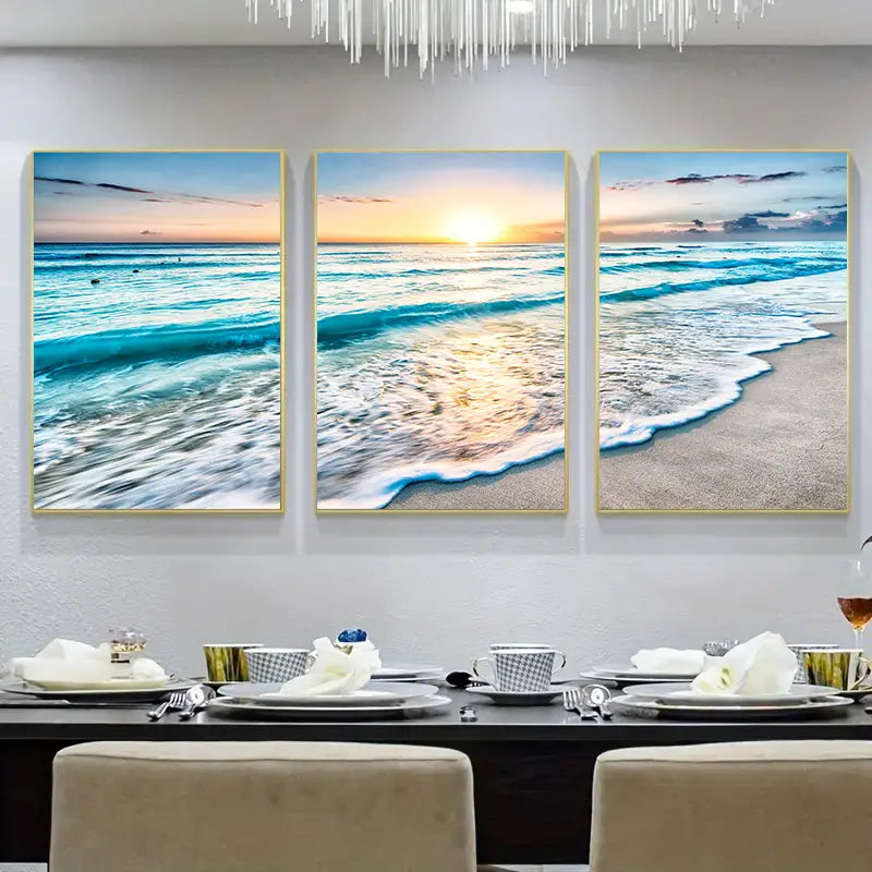 3pcs Modern Wave Beach Sunset Canvas Wall Art (15.7"x23.6")