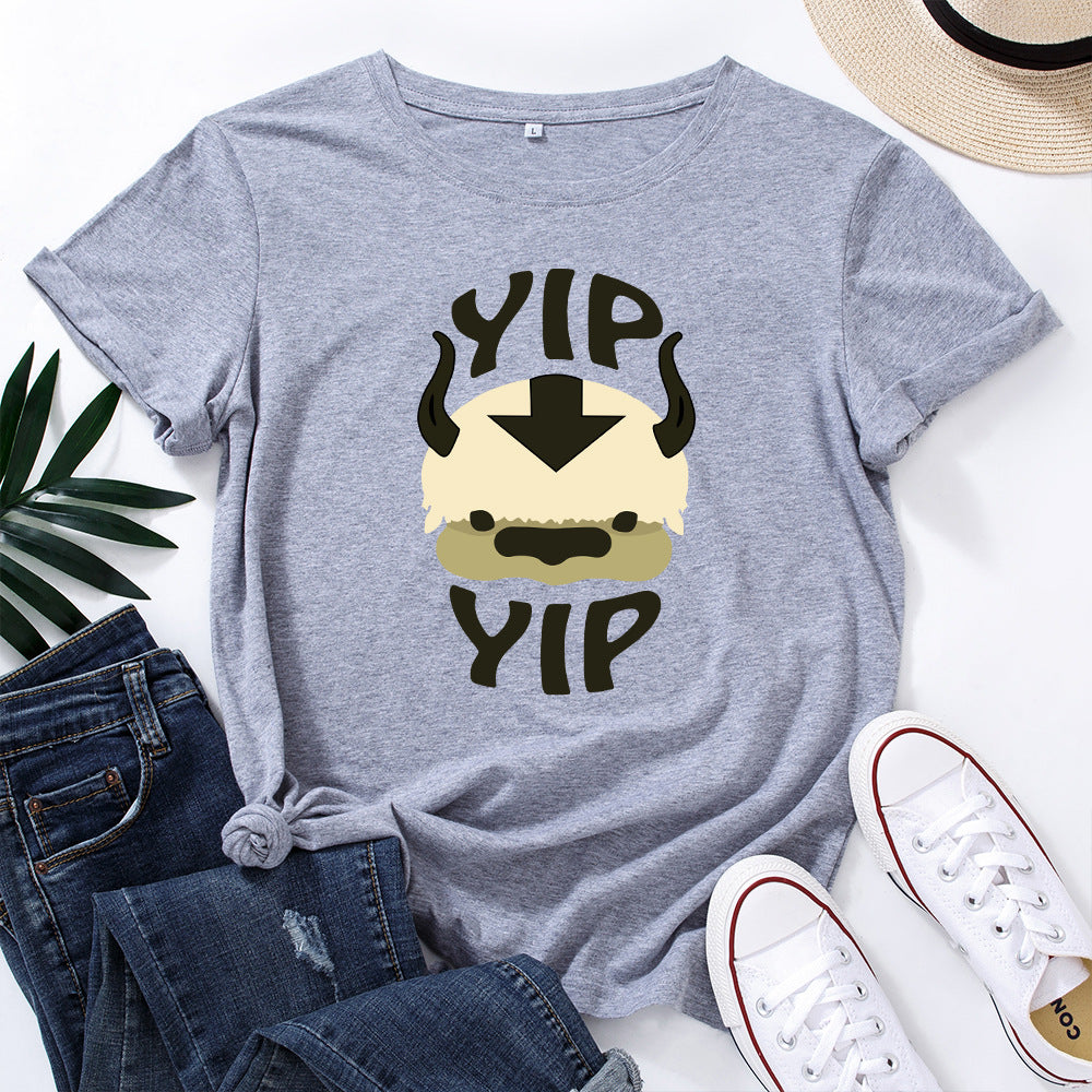 Cotton Loose Round Neck Short Sleeve T-Shirt for Women