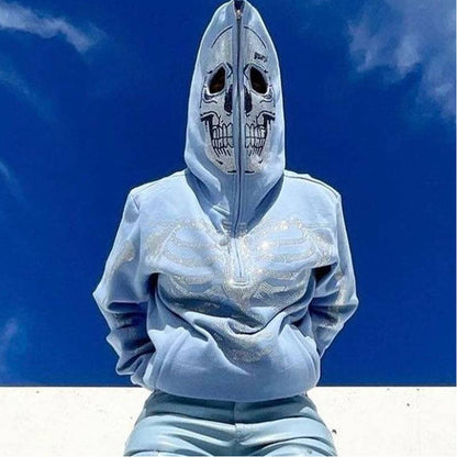 Women's Oversized Skull Rhinestone Hoodie Sweatshirt