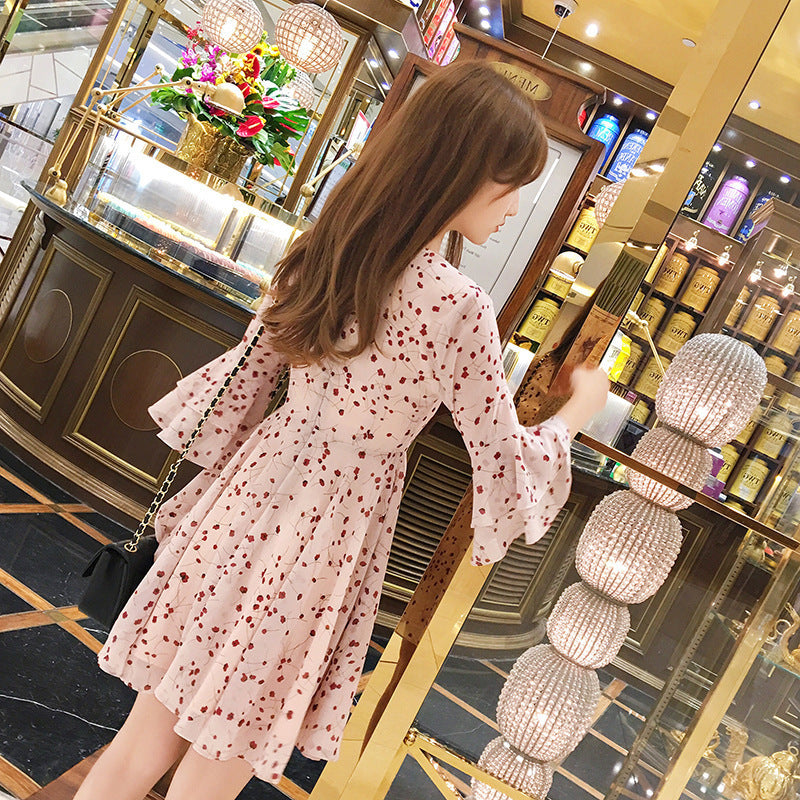 2019 Summer Korean Style Floral V-Neck A-Line Dress