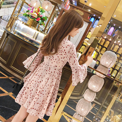 2019 Summer Korean Style Floral V-Neck A-Line Dress