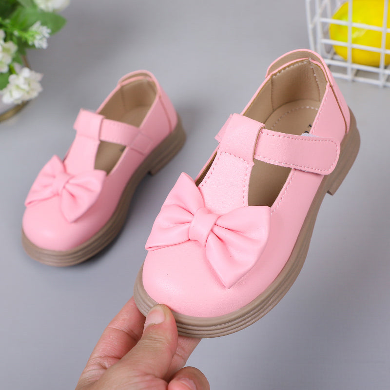 Fashion Solid Color Girls' Leather Loafers with Bow