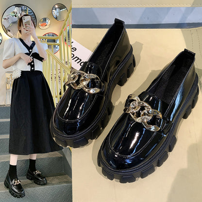 Spring Black Thick Sole Slip-On Boat Shoes for Ladies