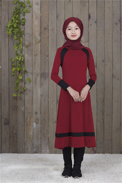 Hui Girls' Color Matching Long Skirt and Robe Set