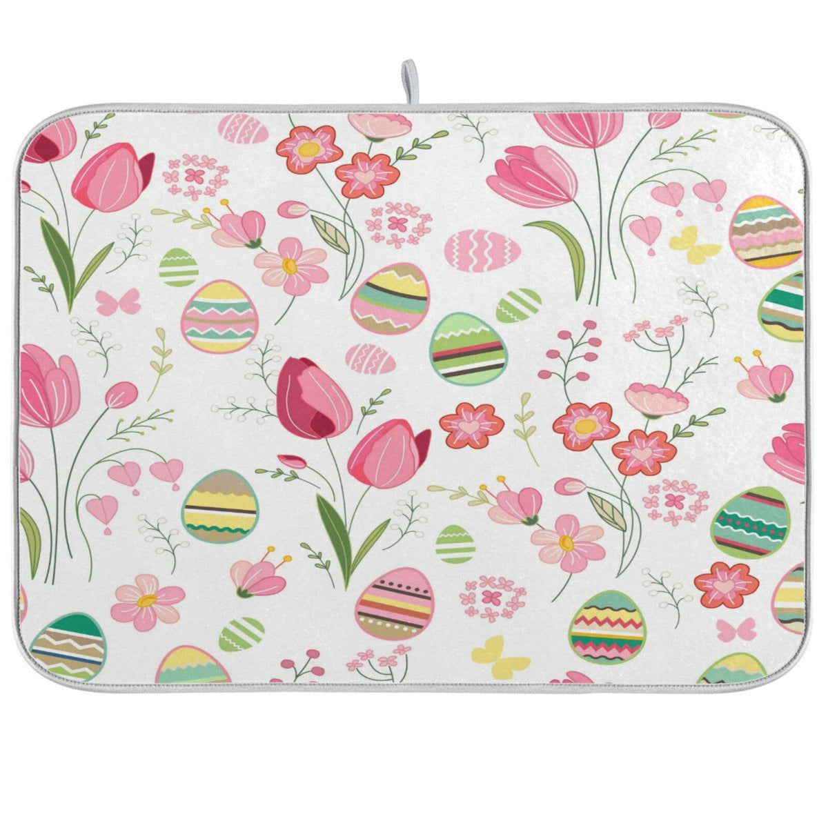 ALAZA Spring Eggs Flowers Easter Decorations Dish Drying Mat for Kitchen Ccounter Absorbent Microfiber Small Drying Pad Dish mats for Kitchen Countertops 16 x 18 Inch
