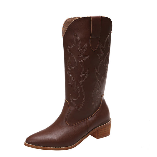 Embroidered White Cowboy Ankle Boots for Women