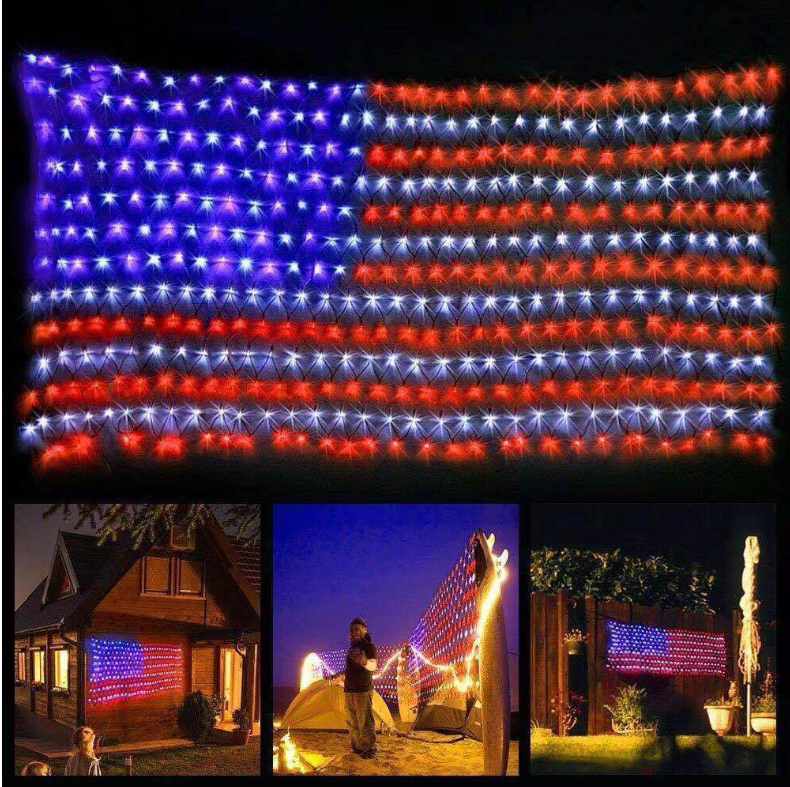 LED American Flag String Lights with Low Voltage Transformer