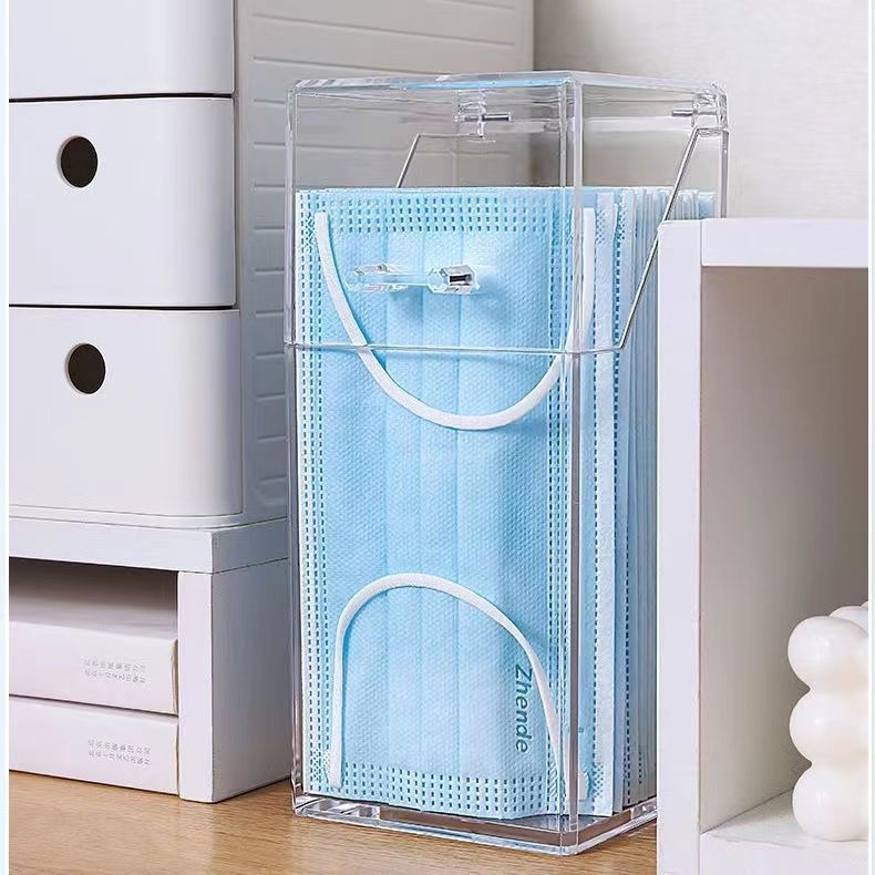 Transparent Dustproof Mask Storage Box for Desktop Use