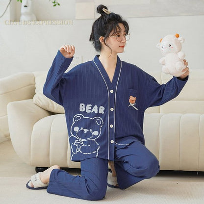 Cartoon Print Polka Dot Pajamas Set for Women