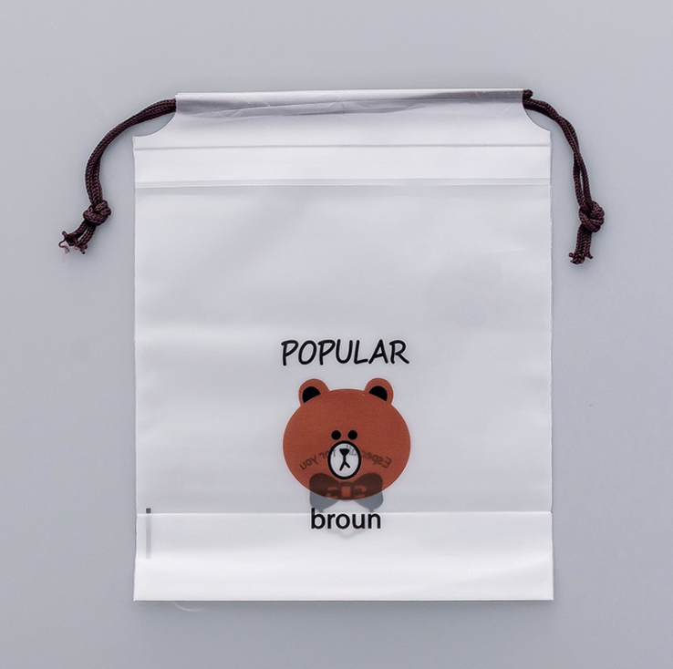 Cartoon Brown Bear Drawstring Travel Dust Bag