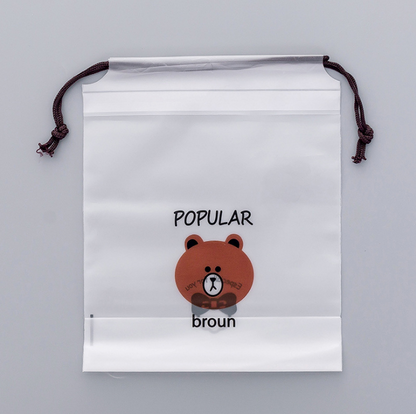 Cartoon Brown Bear Drawstring Travel Dust Bag