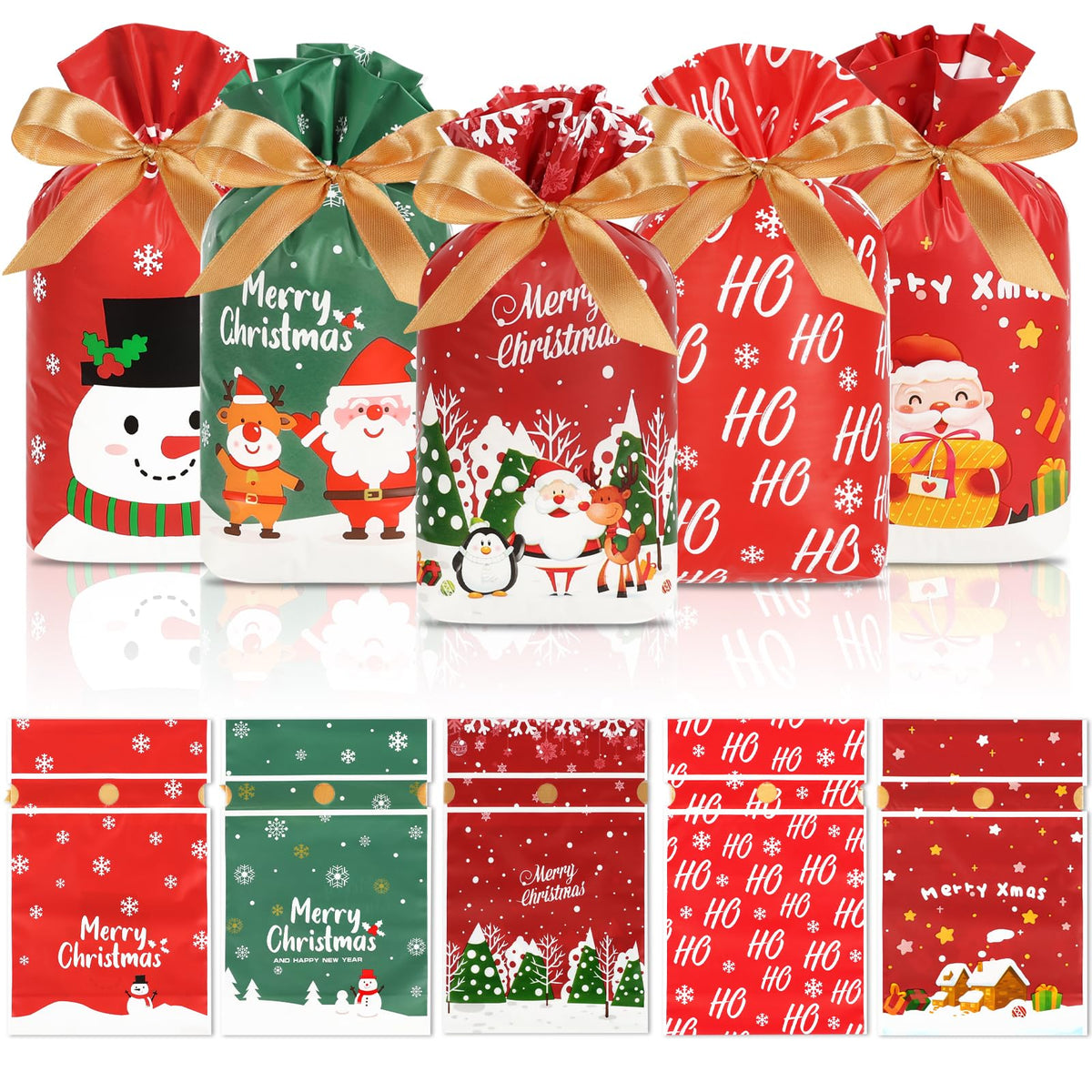 HRX Package 50pcs Christmas Treat Bags Drawstring 5.8x9x2.4inch Holiday Goodie Bags Small Christmas Gift Bags for Candy Cookie gift giving