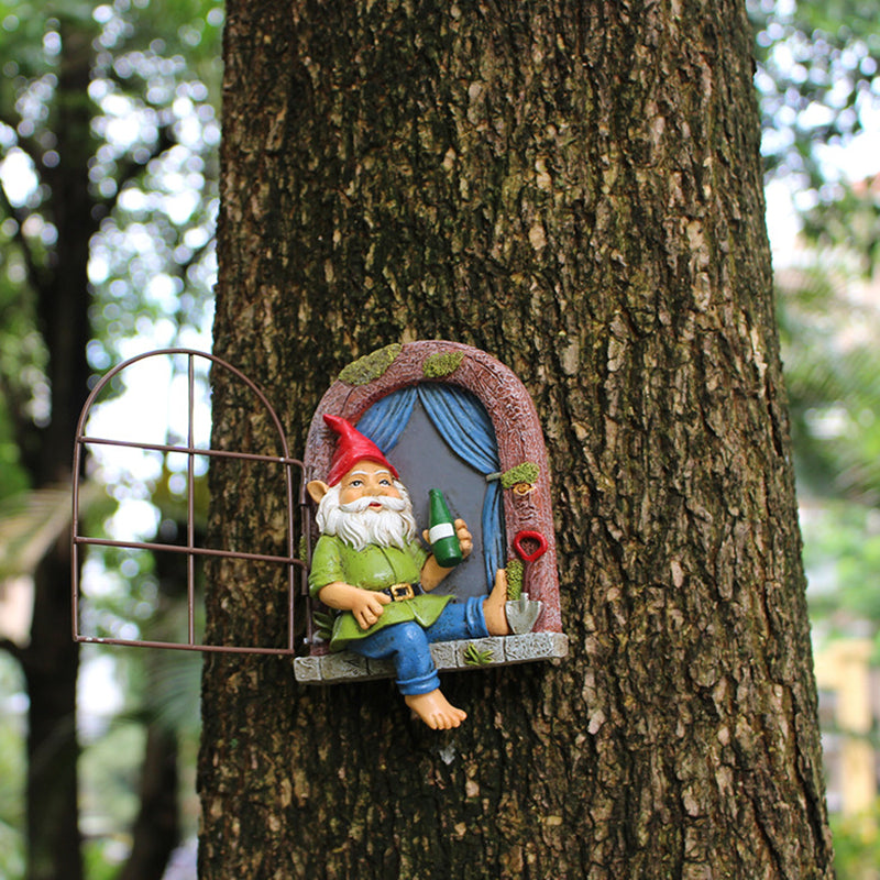 Whimsical Elf Tree Hugger Garden Sculpture Decoration