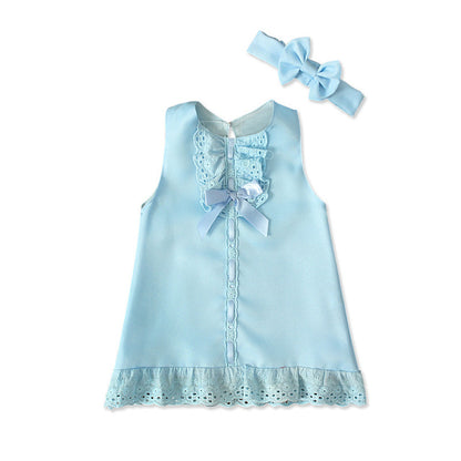 2pcs Set Baby Girl's Summer Dress with Bow Headband