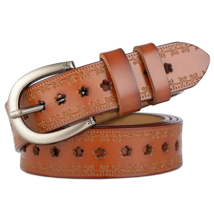 Women's Casual Leather Belt with Stylish Floral Design