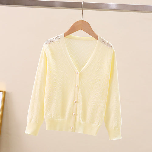 Children's Thin Knitted Cardigan UV Jacket for Ages 5+