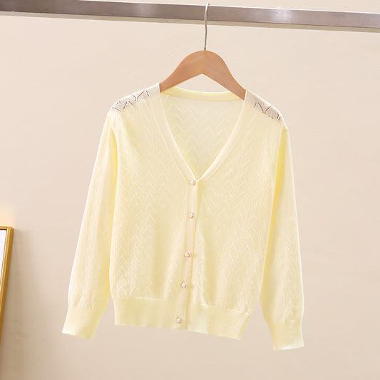Children's Thin Knitted Cardigan UV Jacket for Ages 5+