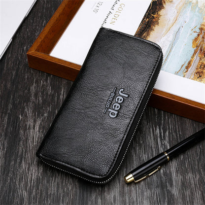 Men's Black Leather Coin Purse with Zipper Wallet