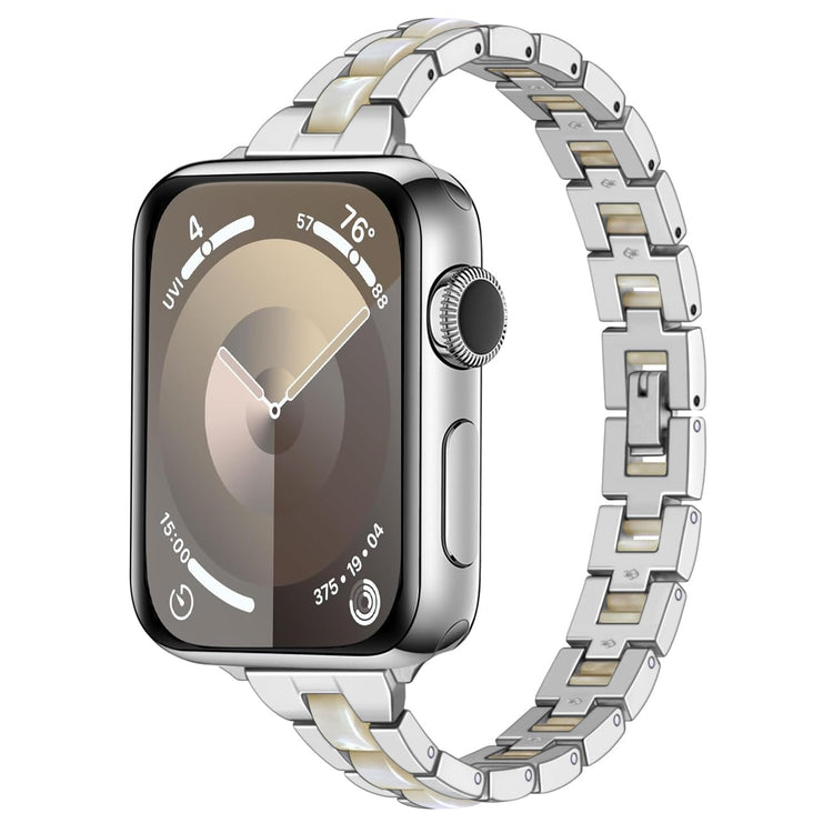 ABNUSR Silver Resin Bright Watch Band for Apple Watch 42mm/44mm/45mm/49mm Iwatch SE Series 9/8/7//6/5/4/3/2/1 Ultra 2 Women Jewelry Clasp Slim Women Watch Strap