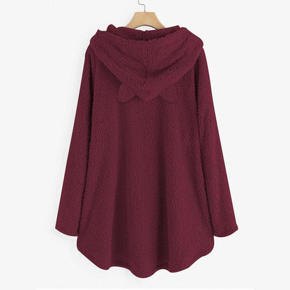 Long Sleeve Cat Print Hoodie with Irregular Hem