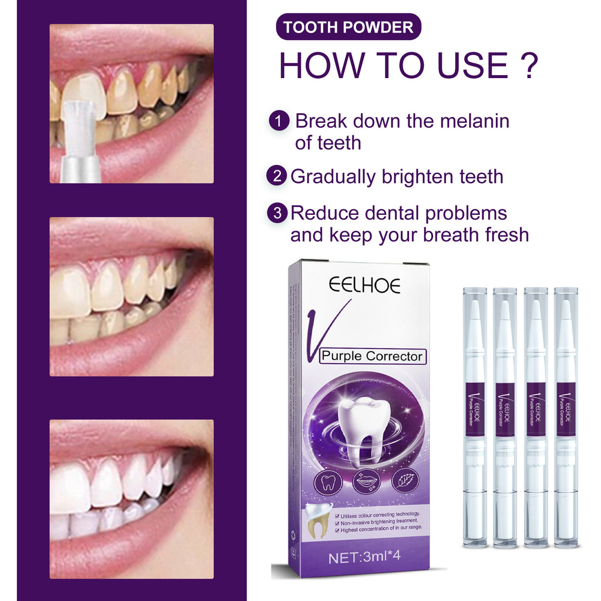 EELHOE V34 Purple Teeth Whitening Pen for Stain Removal