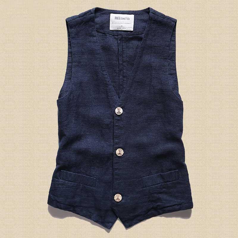 Men's Linen Vest and Cotton-Linen Sleeveless Jacket