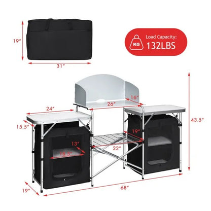Foldable Camping Kitchen with Windshield Pockets