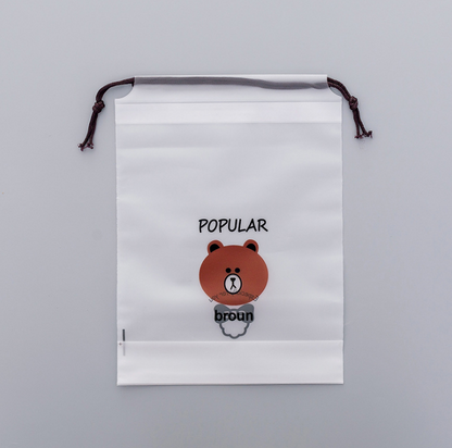 Cartoon Brown Bear Drawstring Travel Dust Bag