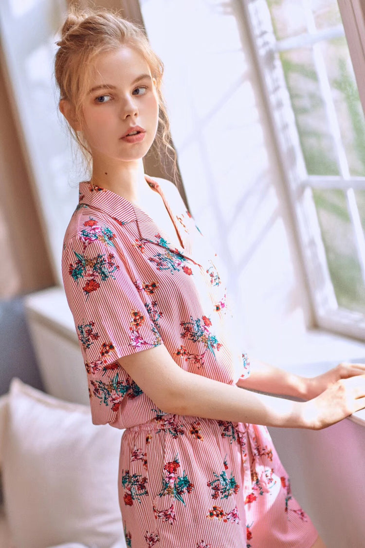 Cotton Short Sleeve Pajama Set with Cardigan (Women)