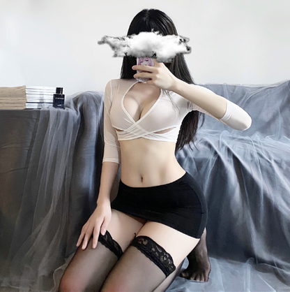 Sexy Student Uniform Cosplay Set with Mini Skirt