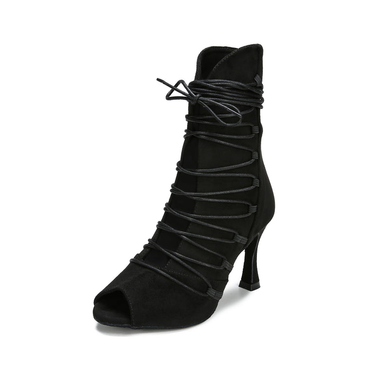YYTing Ballroom Dance Shoes Women Boots Latin Salsa Pole Professional Sexy Booty 3.5 inch Heel YT329(6.5 Black)