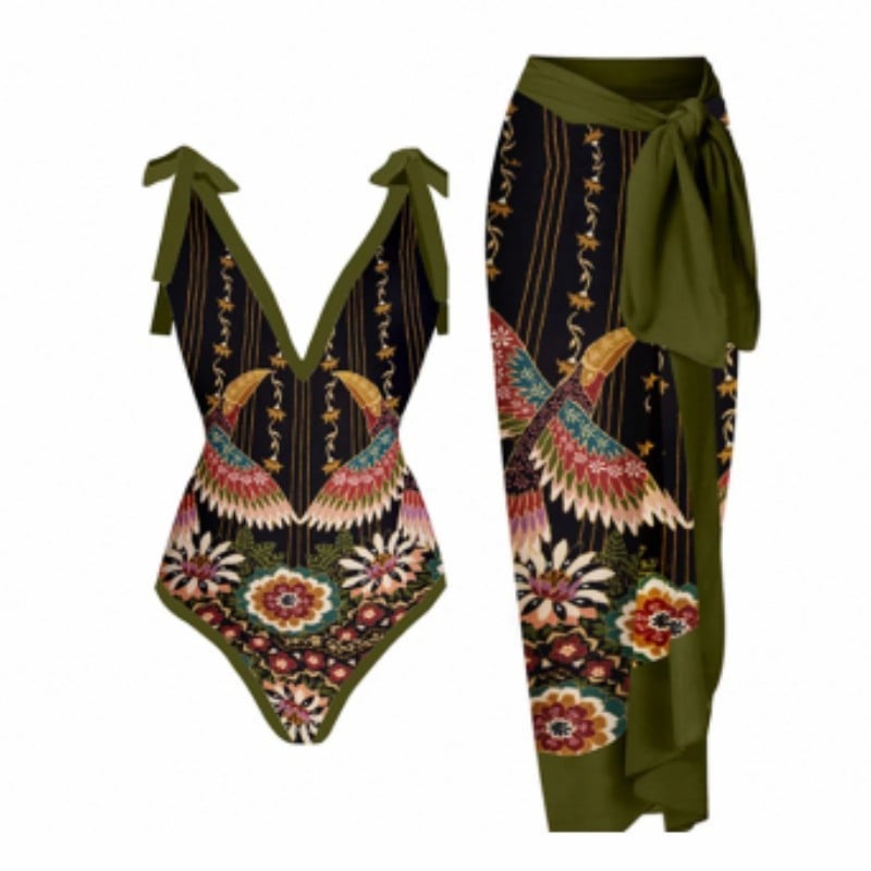 Vintage Women's Printed One Piece Swimsuit