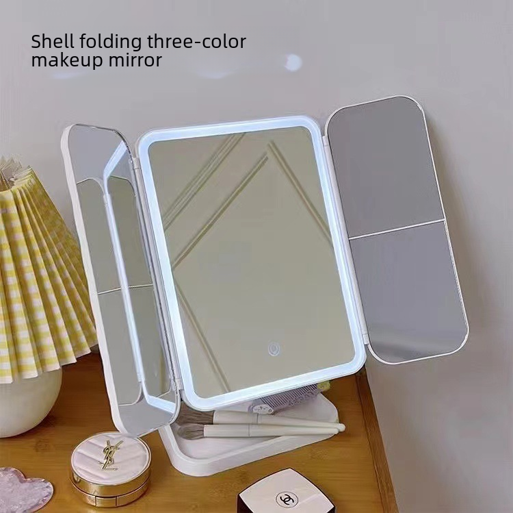 LED Makeup Mirror with Light - Portable Desktop Shell Design